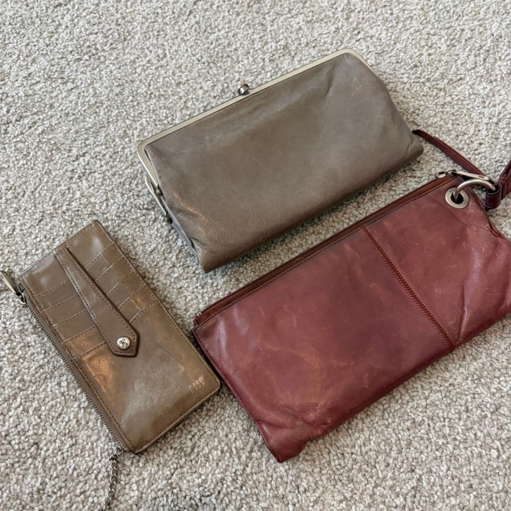 Hobo Lot of 3 Wallets Leather Original Keychain Wristlet Gray Red Minimalist